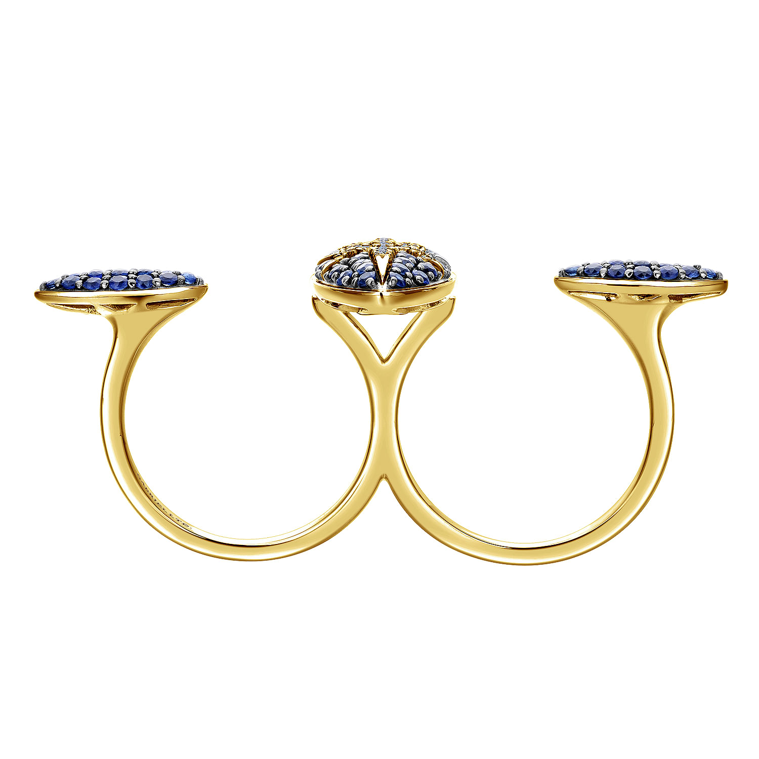 18K Yellow Gold Open Sapphire and Diamond Double Finger Star Ring