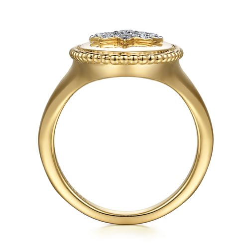 18K Yellow Gold Oval Diamond Starburst Signet Ring