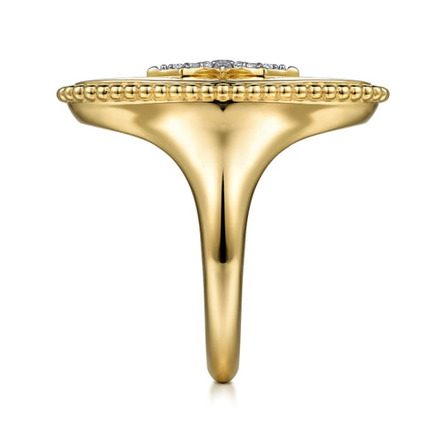 18K Yellow Gold Oval Diamond Starburst Signet Ring