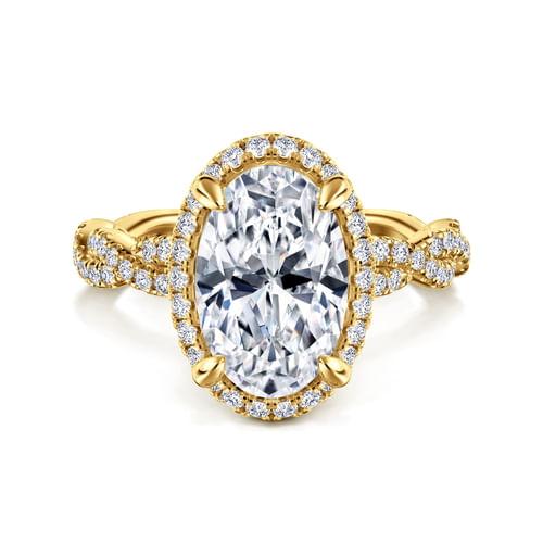 18K Yellow Gold Oval Halo Twisted Diamond Engagement Ring