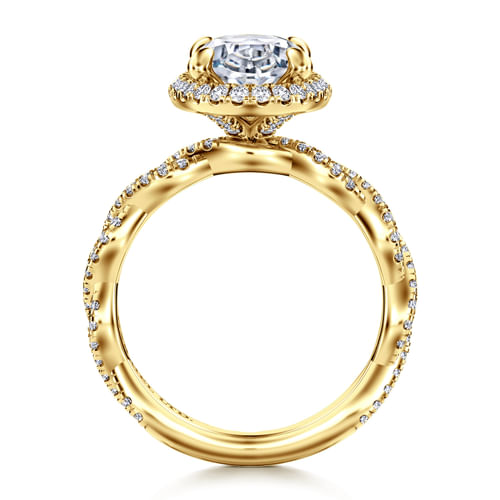 18K Yellow Gold Oval Halo Twisted Diamond Engagement Ring