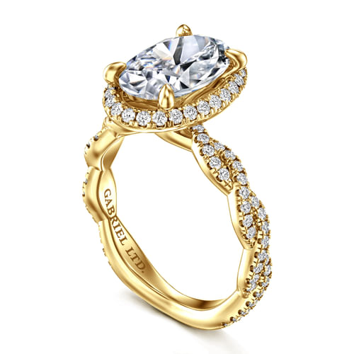 18K Yellow Gold Oval Halo Twisted Diamond Engagement Ring