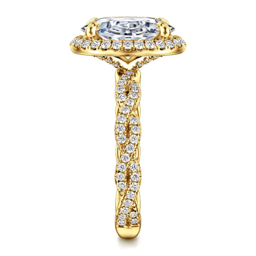 18K Yellow Gold Oval Halo Twisted Diamond Engagement Ring