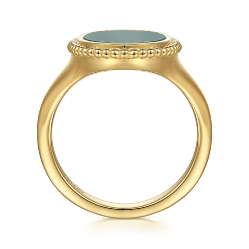 18K Yellow Gold Oval Malachite Inlay Signet Ring