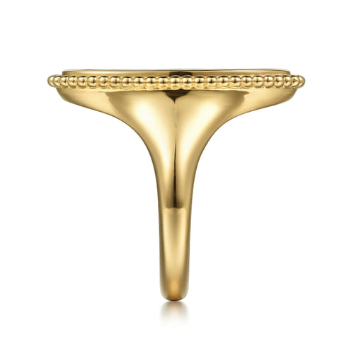 18K Yellow Gold Oval Malachite Inlay Signet Ring