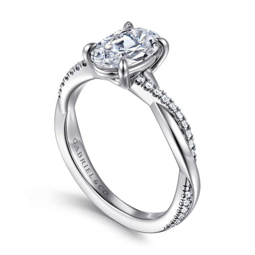 18K Yellow Gold Oval Twisted Diamond Engagement Ring