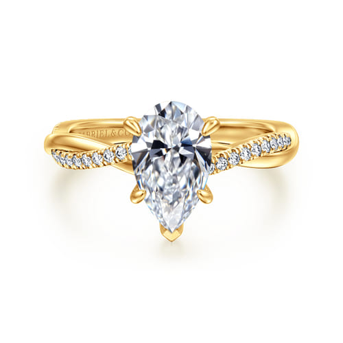 18K Yellow Gold Pear Shape Twisted Diamond Engagement Ring
