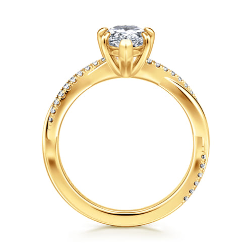 18K Yellow Gold Pear Shape Twisted Diamond Engagement Ring
