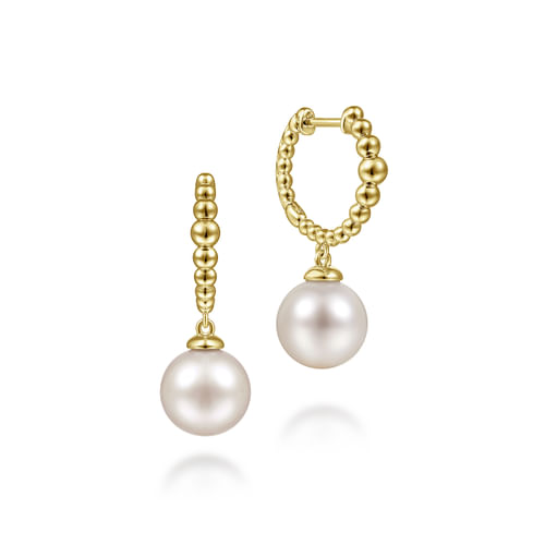18K Yellow Gold Pearl Drop Earrings