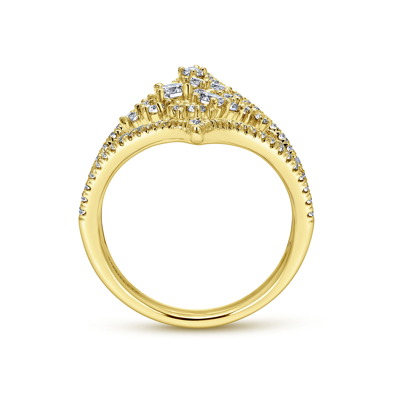 18K Yellow Gold Pointed Ends Ring with Diamond Cluster Center