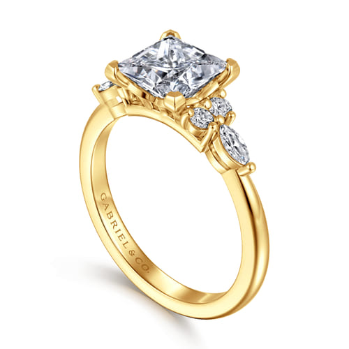 18K Yellow Gold Princess Cut Diamond Cluster Engagement Ring