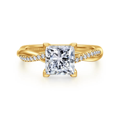 18K Yellow Gold Princess Cut Twisted Diamond Engagement Ring