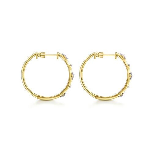 18K Yellow Gold Prong Set 20mm Round Classic Diamond Hoop Earrings
