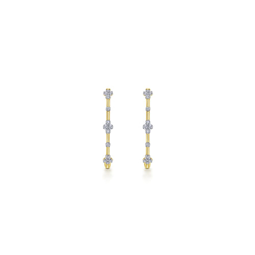 18K Yellow Gold Prong Set 20mm Round Classic Diamond Hoop Earrings