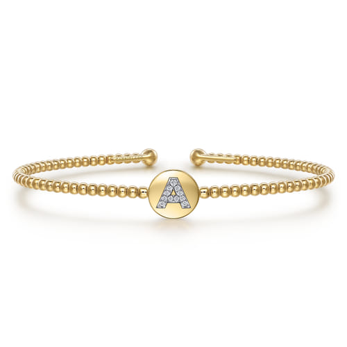 18K Yellow Gold Round A Initial Diamond Bujukan Cuff Bracelet 18K Yellow Gold Round A Initial Diamond Bujukan Cuff Bracelet