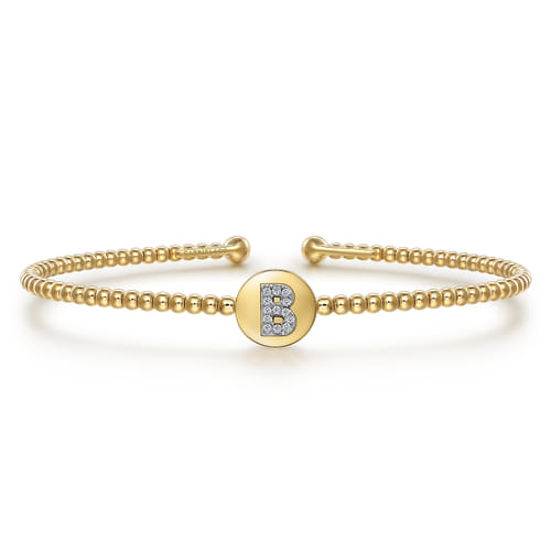 18K Yellow Gold Round B Initial Diamond Bujukan Cuff Bracelet 18K Yellow Gold Round B Initial Diamond Bujukan Cuff Bracelet