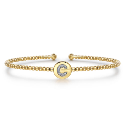 18K Yellow Gold Round C Initial Diamond Bujukan Cuff Bracelet 18K Yellow Gold Round C Initial Diamond Bujukan Cuff Bracelet