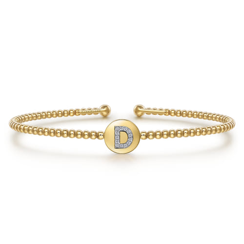 18K Yellow Gold Round D Initial Diamond Bujukan Cuff Bracelet 18K Yellow Gold Round D Initial Diamond Bujukan Cuff Bracelet