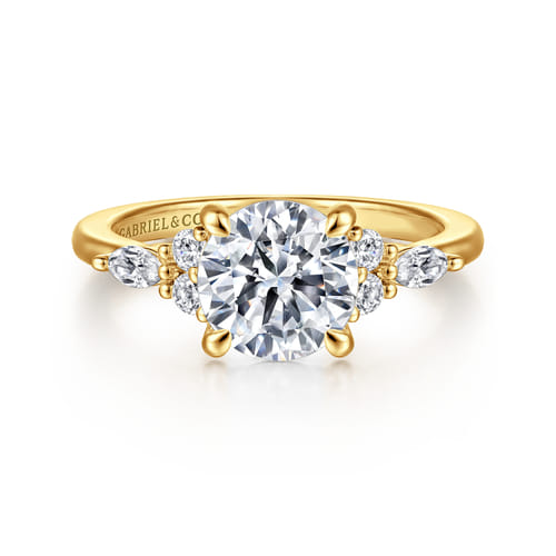 18K Yellow Gold Round Diamond Cluster Engagement Ring