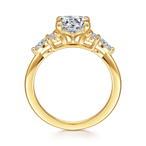 18K Yellow Gold Round Diamond Cluster Engagement Ring