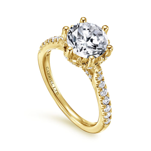 18K Yellow Gold Round Diamond Engagement Ring