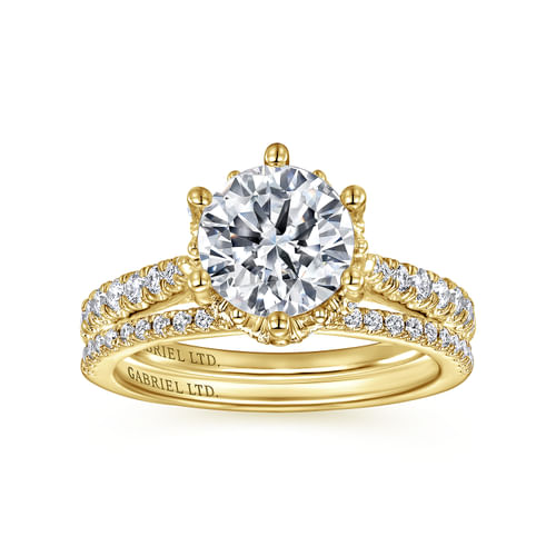18K Yellow Gold Round Diamond Engagement Ring