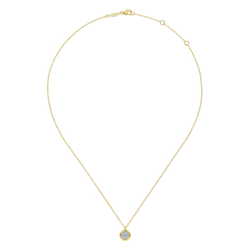 18K Yellow Gold Round Diamond Halo Pendant Necklace with Bezel Frame