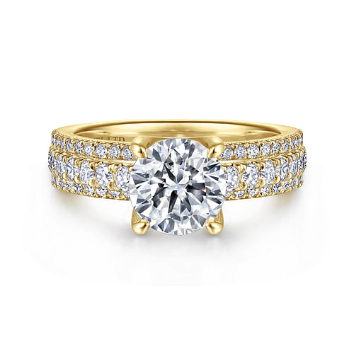 18K Yellow Gold Round Diamond Split Shank Engagement Ring