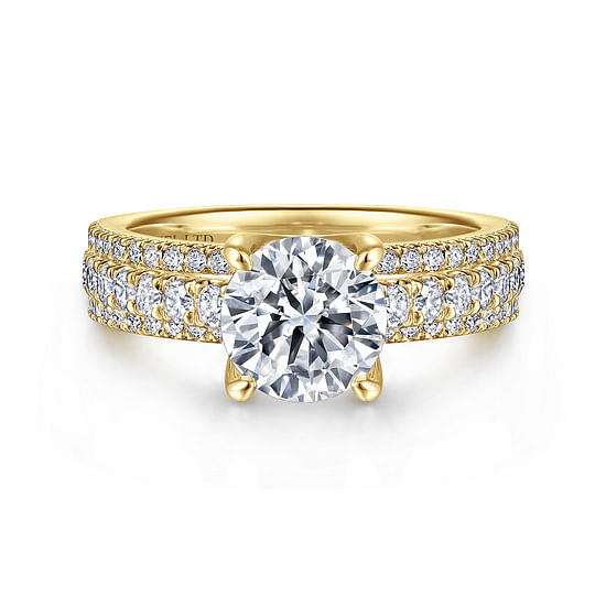 Gabriel - 18K Yellow Gold Round Diamond Split Shank Engagement Ring