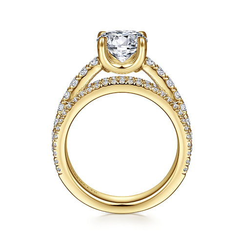 18K Yellow Gold Round Diamond Split Shank Engagement Ring