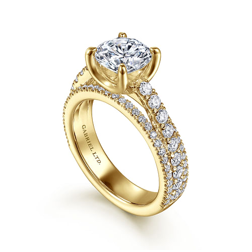 18K Yellow Gold Round Diamond Split Shank Engagement Ring