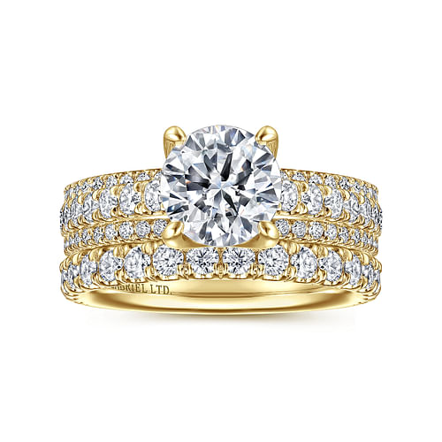 18K Yellow Gold Round Diamond Split Shank Engagement Ring