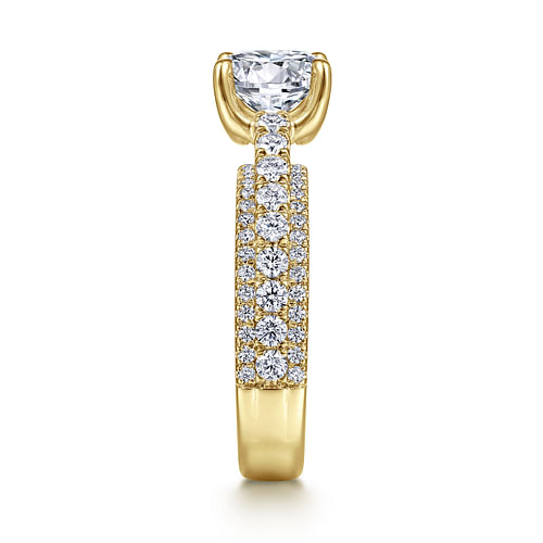 18K Yellow Gold Round Diamond Split Shank Engagement Ring