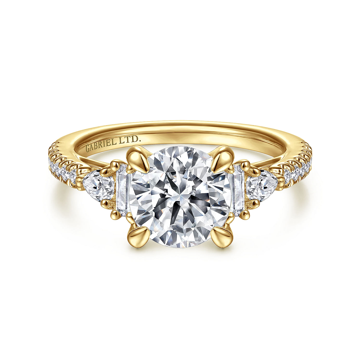 18K Yellow Gold Round Five Stone Diamond Engagement Ring