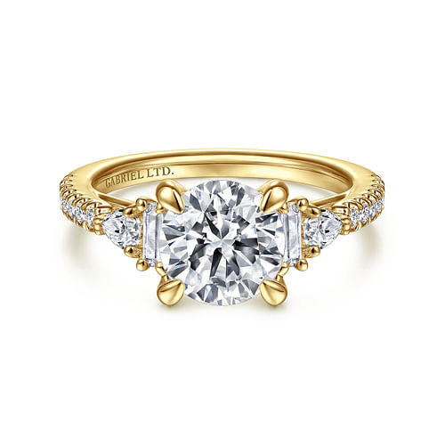 18K Yellow Gold Round Five Stone Diamond Engagement Ring