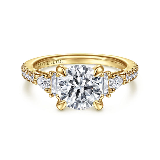 Gabriel - 18K Yellow Gold Round Five Stone Diamond Engagement Ring