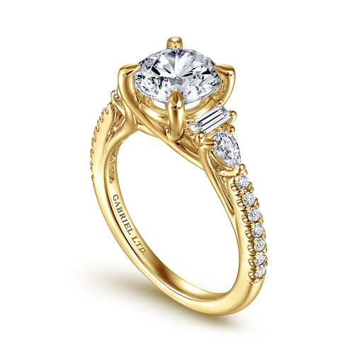 18K Yellow Gold Round Five Stone Diamond Engagement Ring