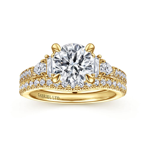 18K Yellow Gold Round Five Stone Diamond Engagement Ring