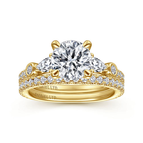 18K Yellow Gold Round Five Stone Diamond Engagement Ring