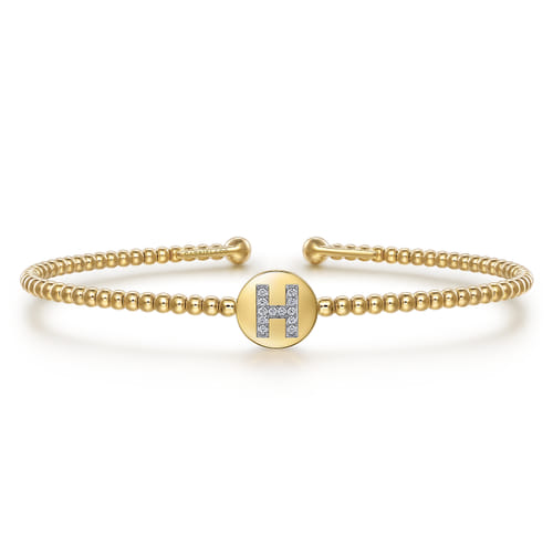18K Yellow Gold Round H Initial Diamond Bujukan Cuff Bracelet 18K Yellow Gold Round H Initial Diamond Bujukan Cuff Bracelet