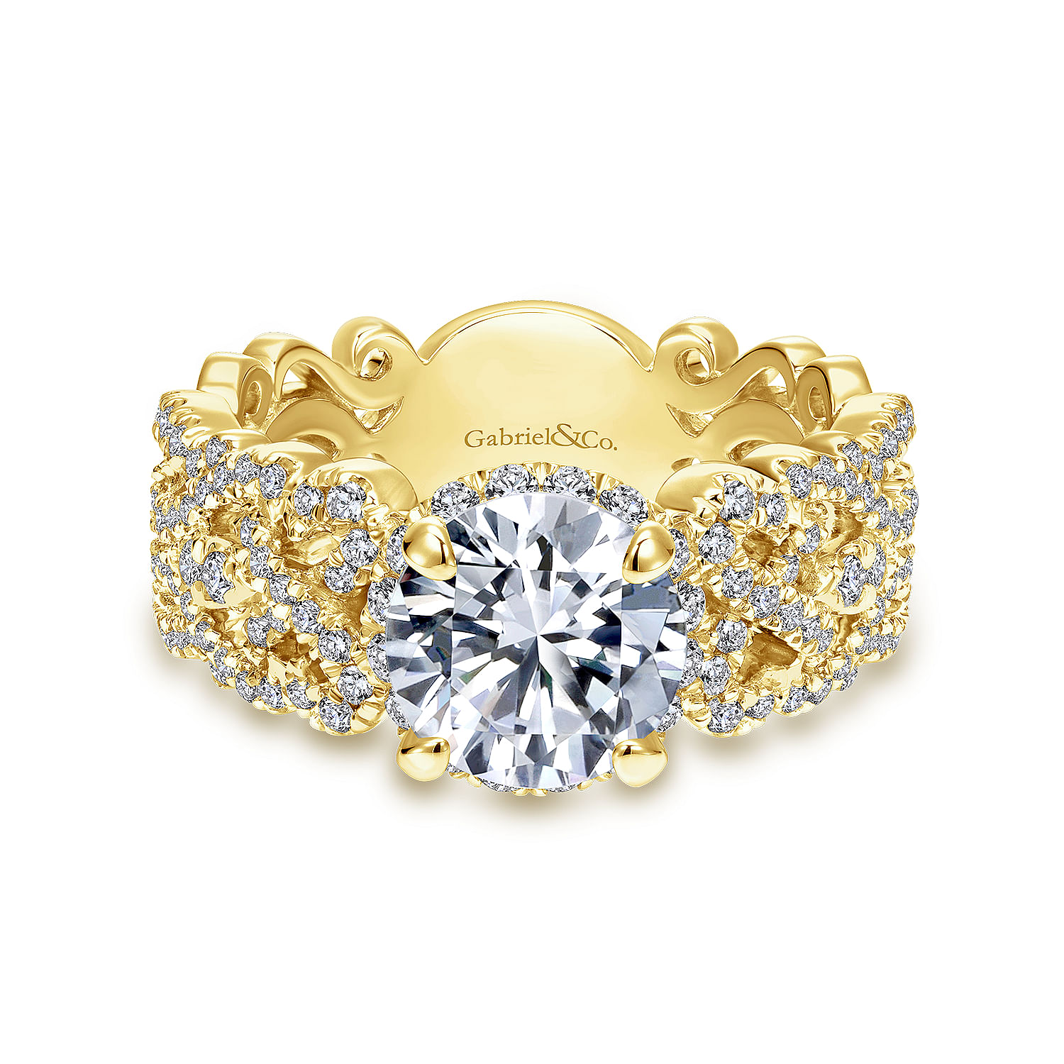 Gabriel - 18K Yellow Gold Round Halo Diamond Engagement Ring