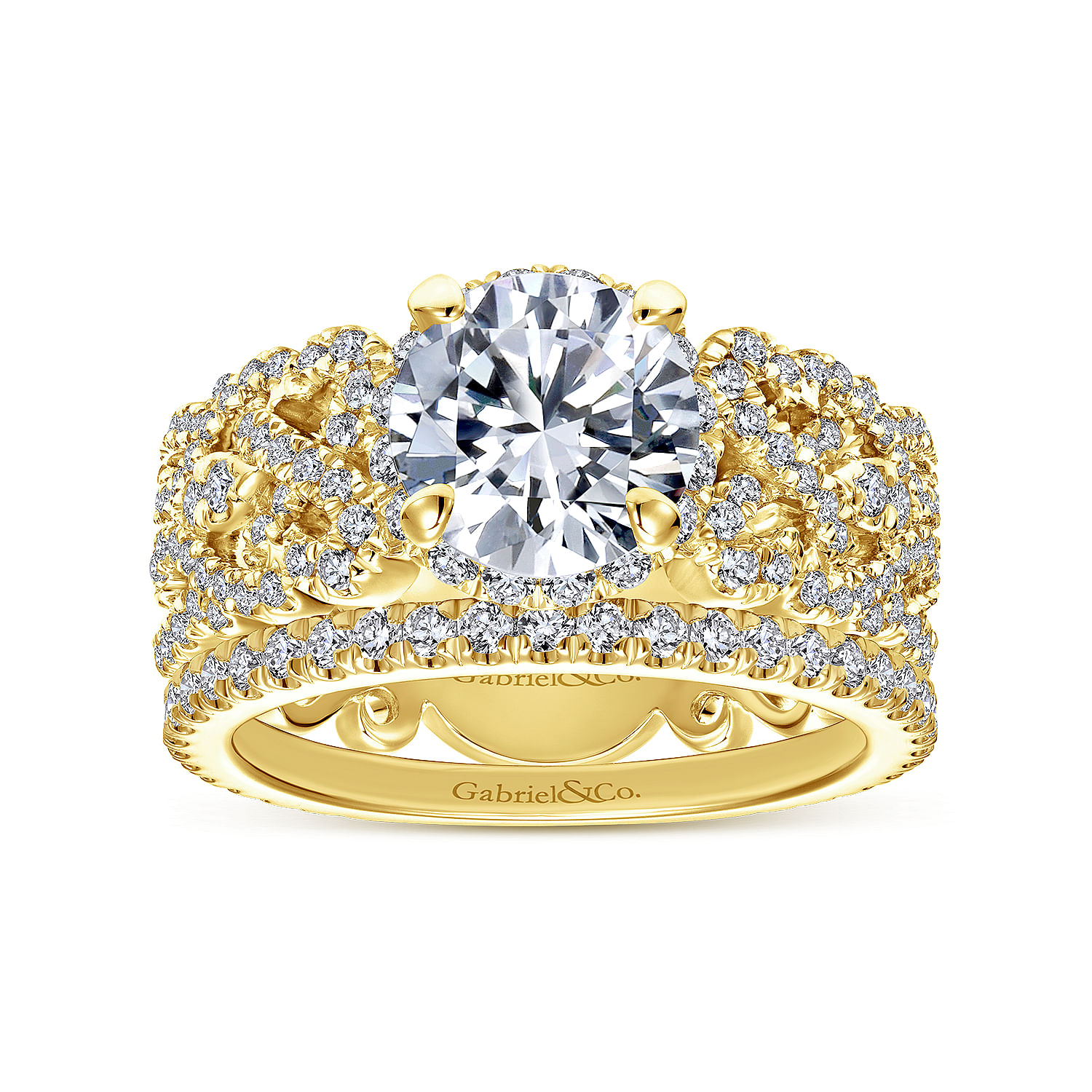 18K Yellow Gold Round Halo Diamond Engagement Ring