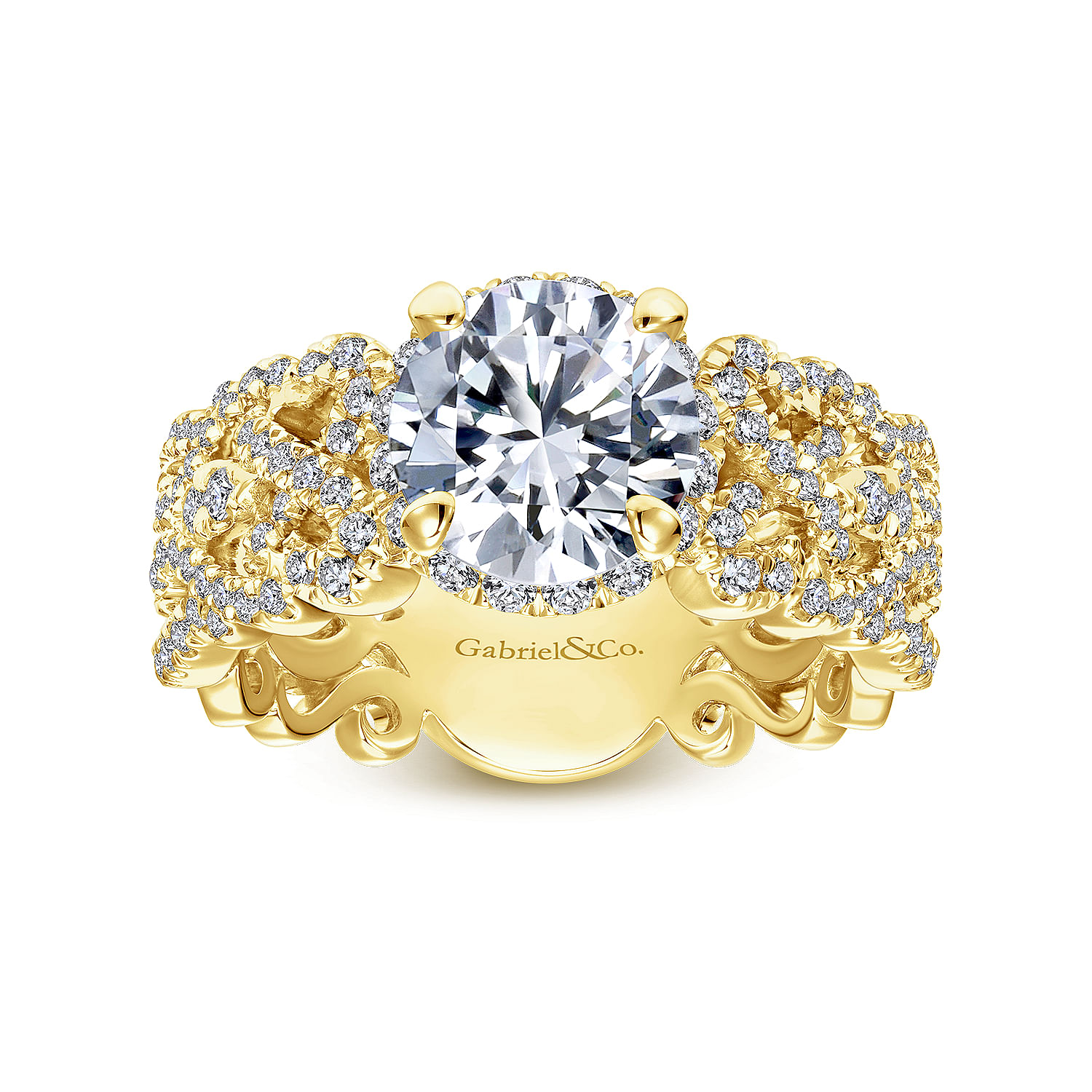 18K Yellow Gold Round Halo Diamond Engagement Ring