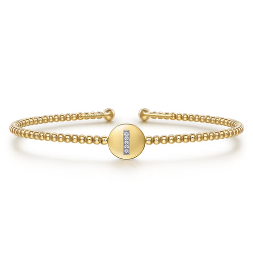18K Yellow Gold Round I Initial Diamond Bujukan Cuff Bracelet