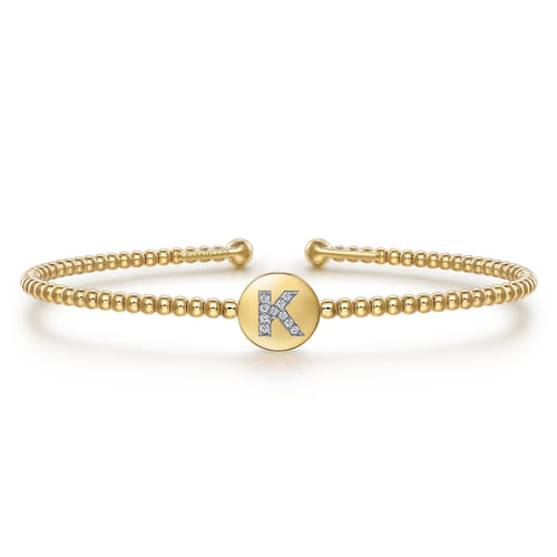 18K Yellow Gold Round K Initial Diamond Bujukan Cuff Bracelet 18K Yellow Gold Round K Initial Diamond Bujukan Cuff Bracelet