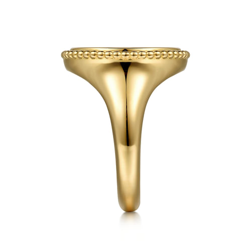 18K Yellow Gold Round Malachite Inlay Signet Ring