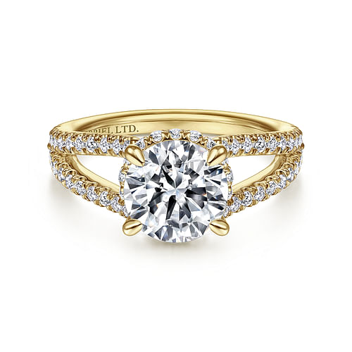 18K Yellow Gold Round Split Shank Diamond Engagement Ring