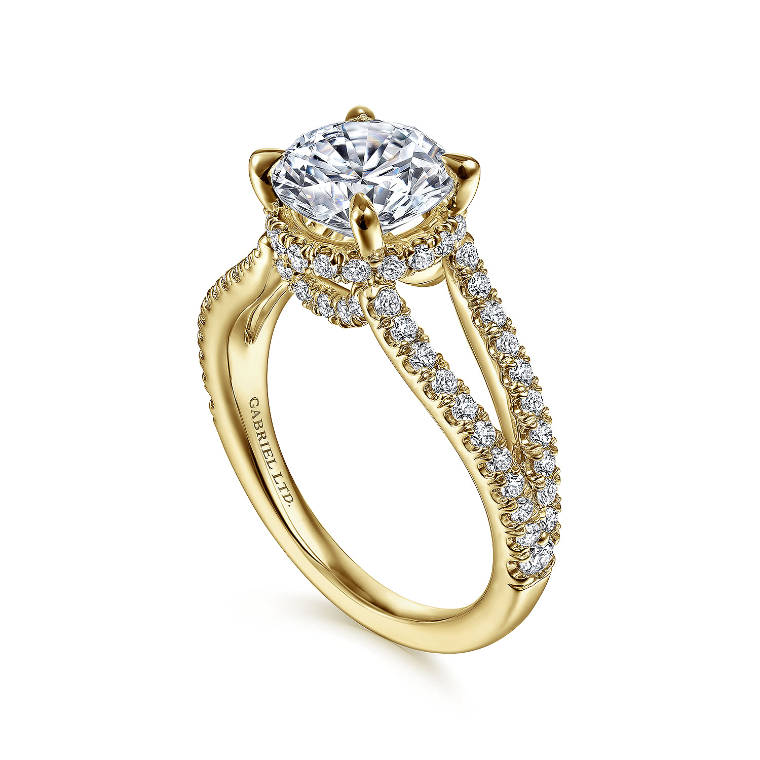 18K Yellow Gold Round Split Shank Diamond Engagement Ring