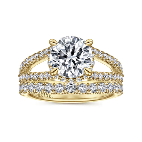 18K Yellow Gold Round Split Shank Diamond Engagement Ring