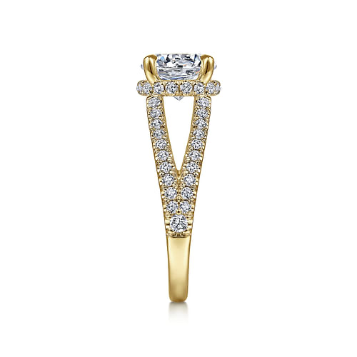 18K Yellow Gold Round Split Shank Diamond Engagement Ring